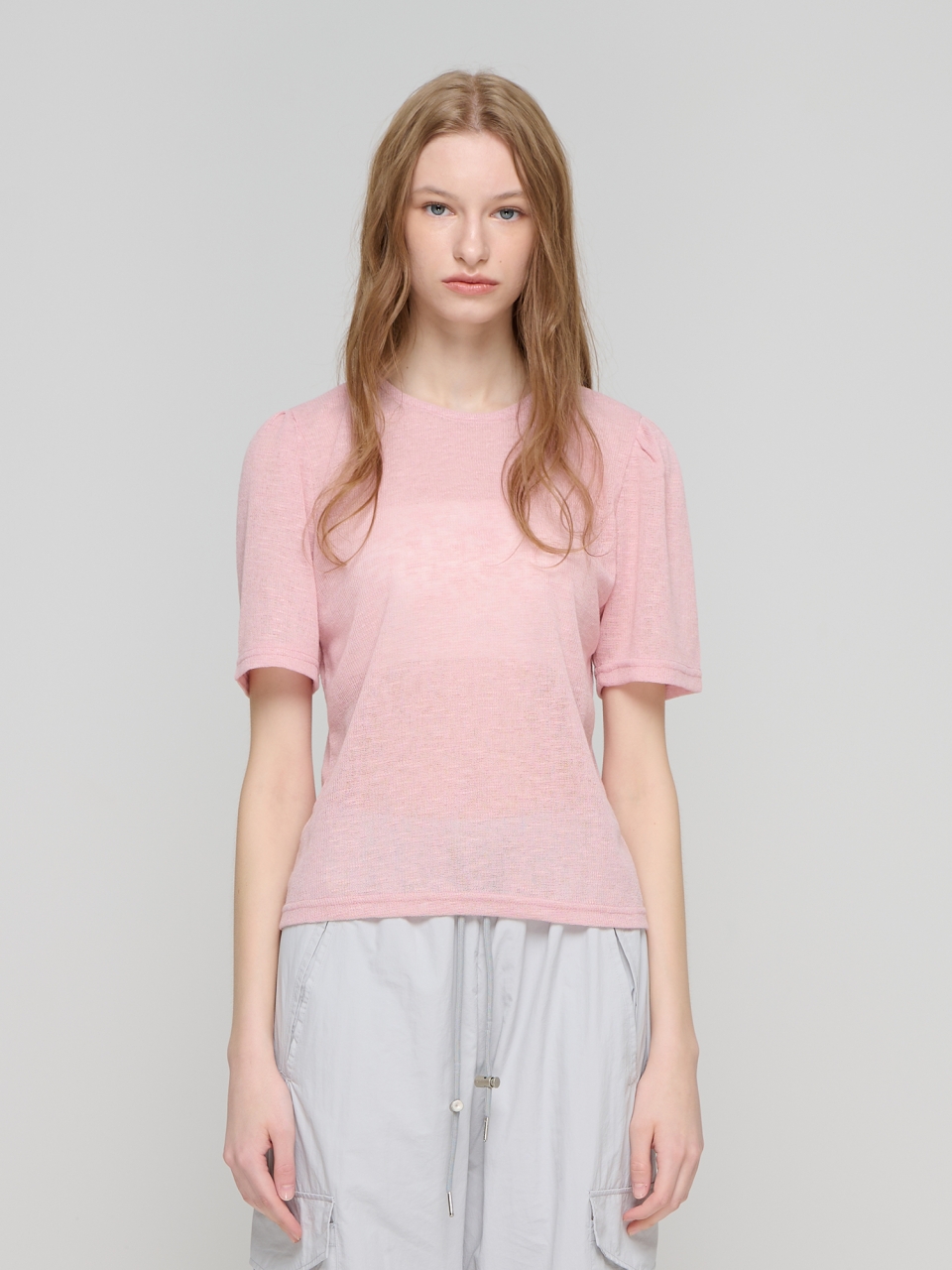 큐티 린넨 라운드 티셔츠 (핑크)